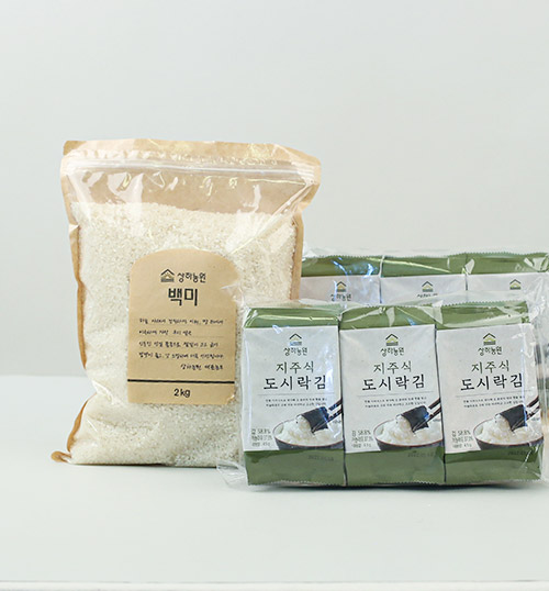 상하농원 백미 2kg+도시락 김 (4.5g*6봉)*2개 정기배송